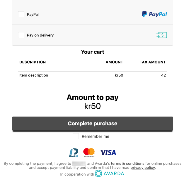 PayPal payment option available in Checkout