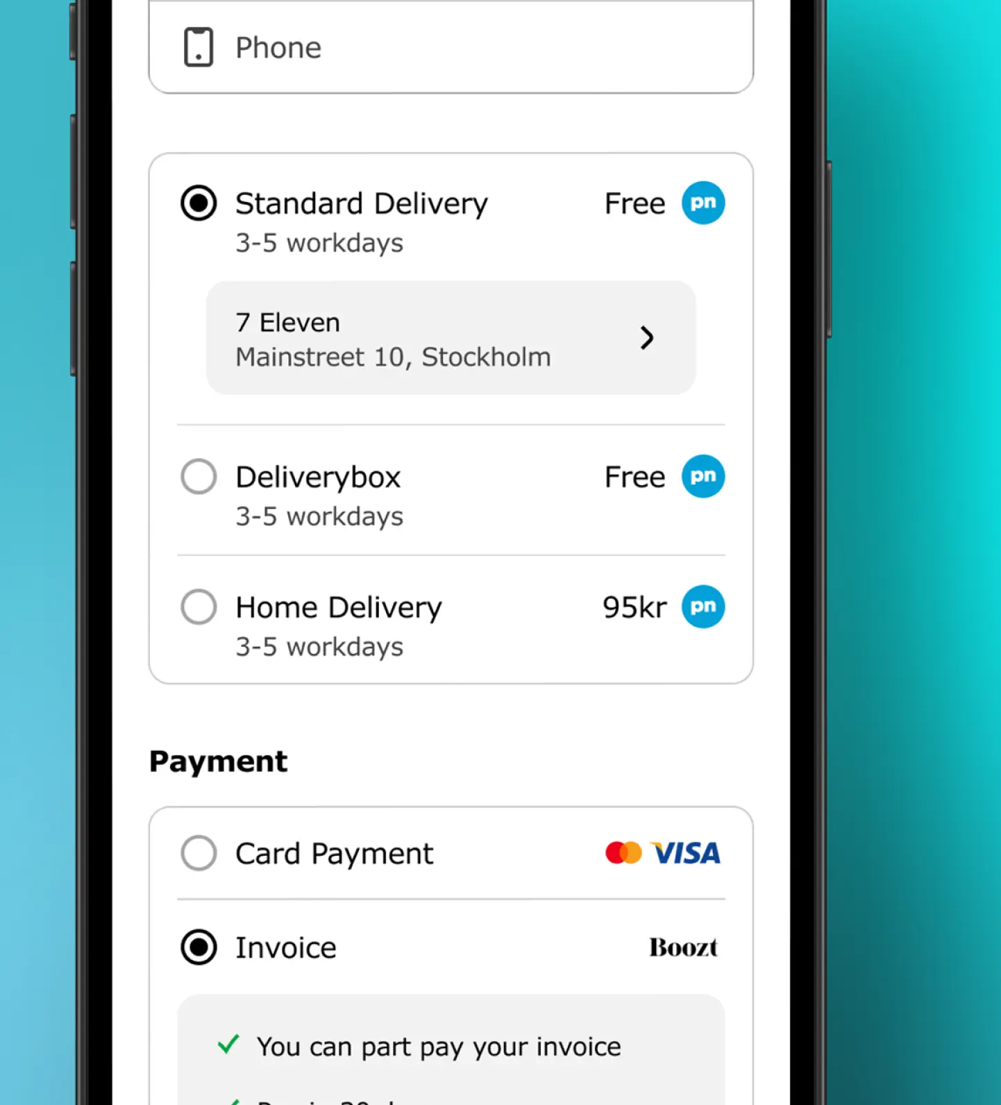 Delivery widget