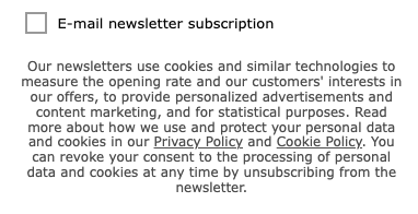 Example of custom terms and conditions passed into Checkout as Extra Flags