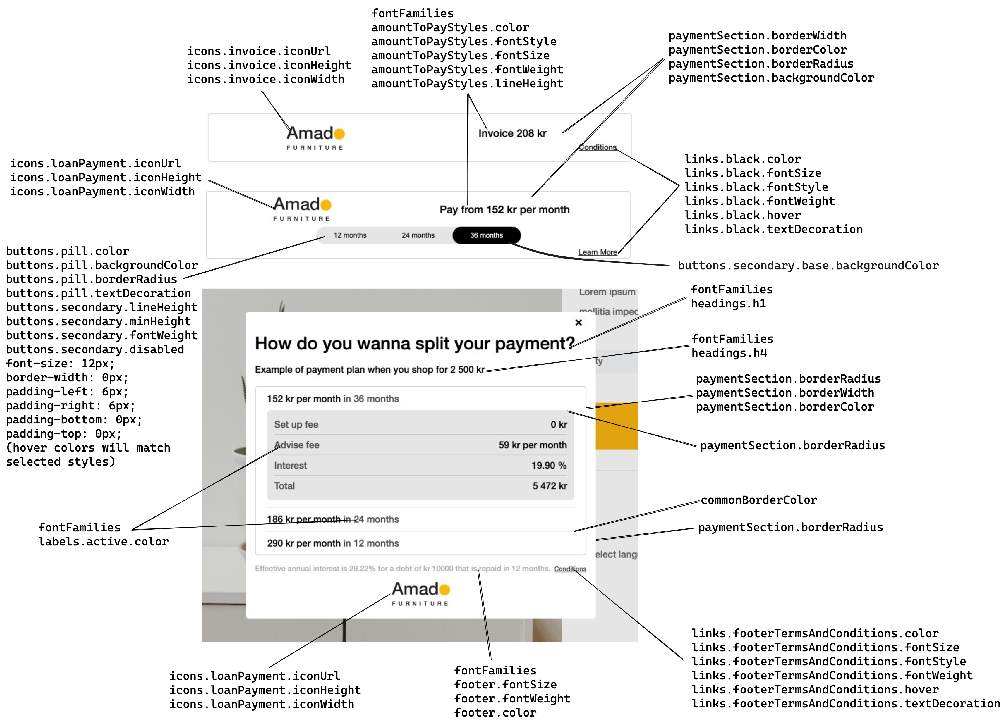 Payment Widget CSS customization mapping